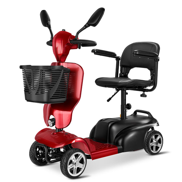 4-wheeled mobility scooter for adults and seniors with extended battery, double basket, swivel seat