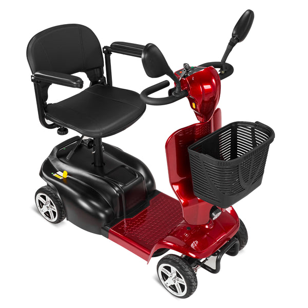 4-wheeled mobility scooter for adults and seniors with extended battery, double basket, swivel seat