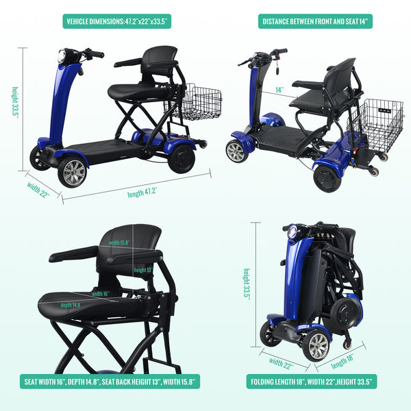 Automatic Folding Electric Scooter for Adults and Seniors, 4 Wheel Foldable Travel Scooter - Airline Approved