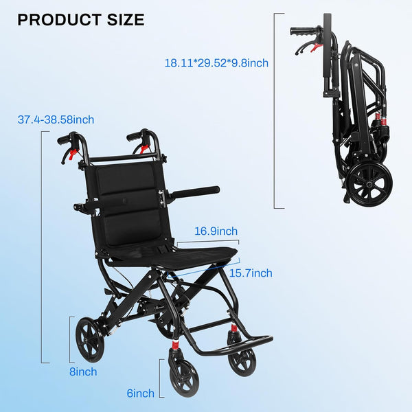 Foldable 16-pound travel chair with telescoping handle | Portable folding wheelchair