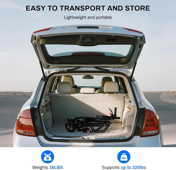 Foldable 16-pound travel chair with telescoping handle | Portable folding wheelchair