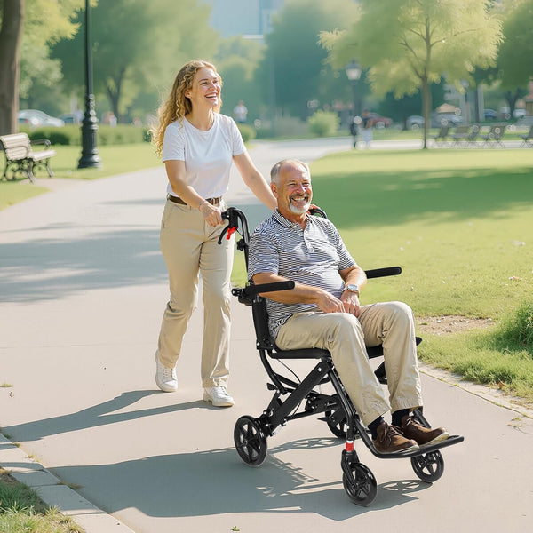 Foldable 16-pound travel chair with telescoping handle | Portable folding wheelchair