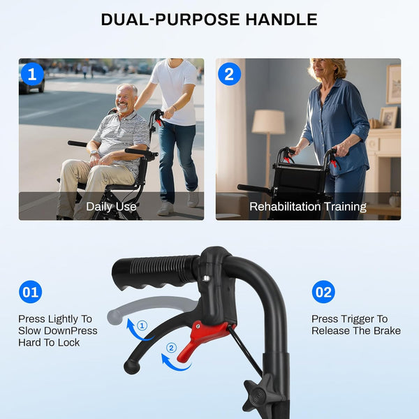 Foldable 16-pound travel chair with telescoping handle | Portable folding wheelchair