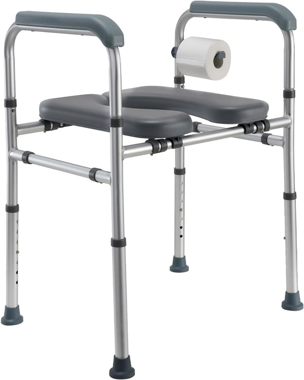 Raised toilet seat with armrests - Adjustable height and width toilet seat raiser to fit any toilet