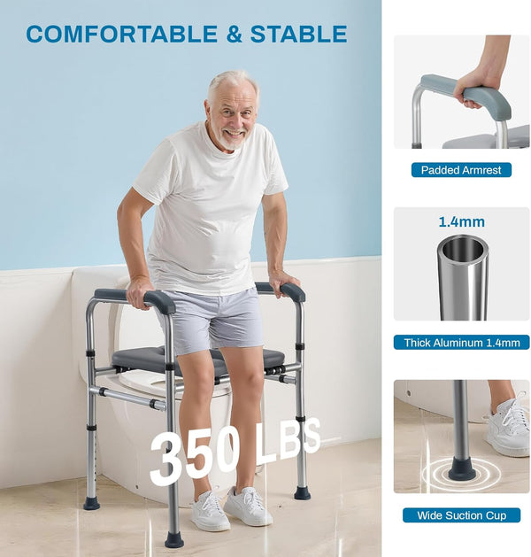 Raised toilet seat with armrests - Adjustable height and width toilet seat raiser to fit any toilet