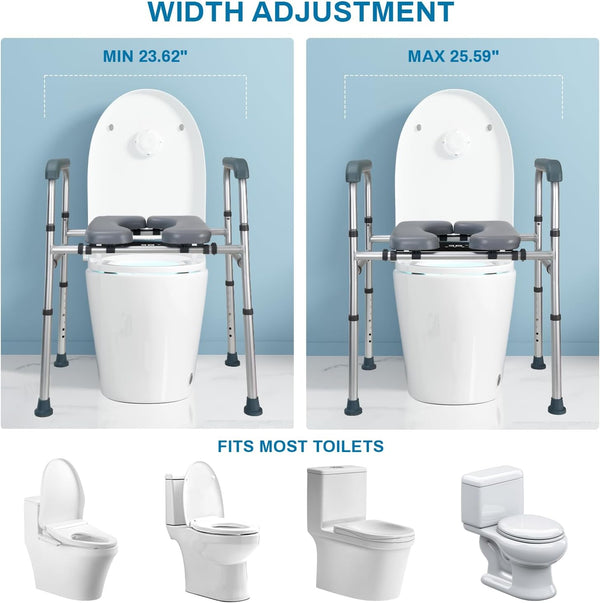 Raised toilet seat with armrests - Adjustable height and width toilet seat raiser to fit any toilet