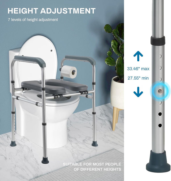 Raised toilet seat with armrests - Adjustable height and width toilet seat raiser to fit any toilet