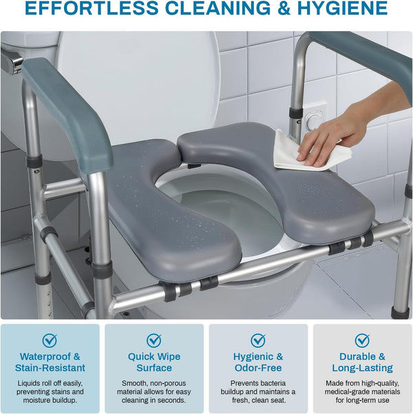 Raised toilet seat with armrests - Adjustable height and width toilet seat raiser to fit any toilet