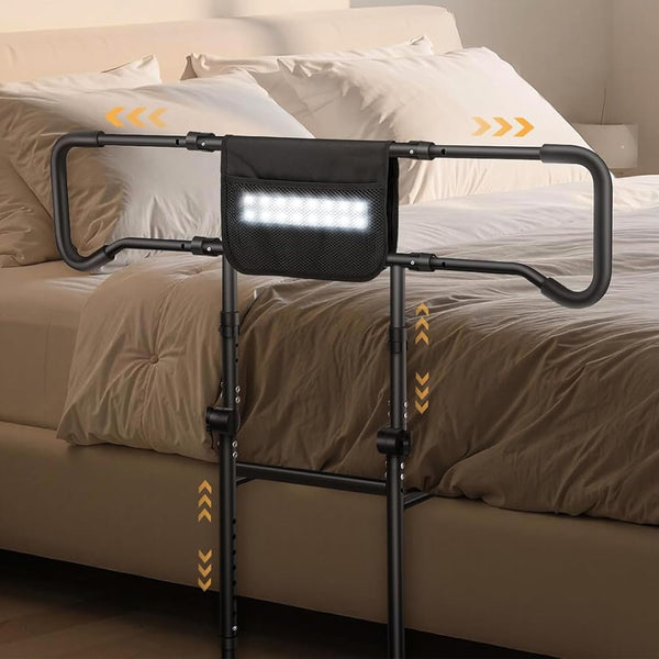 Elderly Bed Guardrail, Safety Handrail armrests with Motion Sensor Light - Adjustable Height Bed Assist Rail