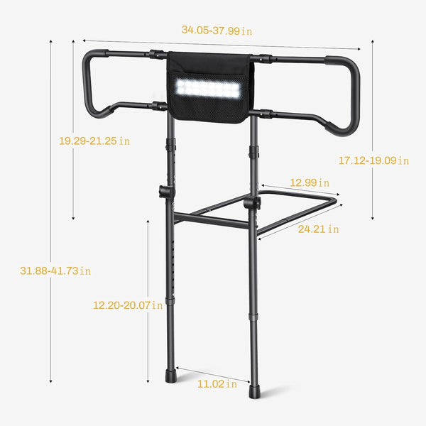 Elderly Bed Guardrail, Safety Handrail armrests with Motion Sensor Light - Adjustable Height Bed Assist Rail