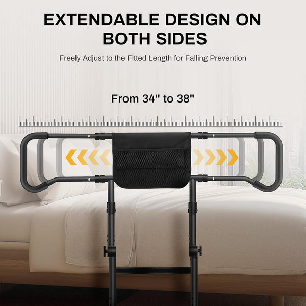 Elderly Bed Guardrail, Safety Handrail armrests with Motion Sensor Light - Adjustable Height Bed Assist Rail