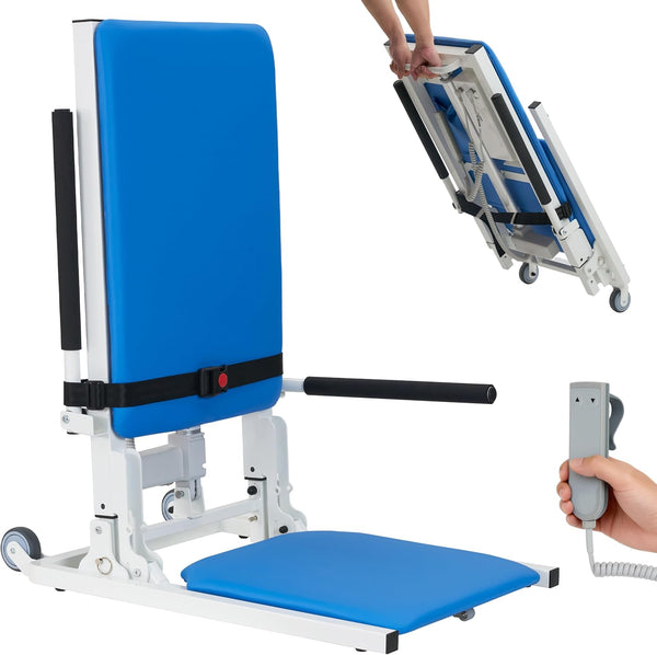 Electric Lift Chair with Mobile Wheels, Floor Lift Assistance, 18.7 Inch Large Seat, Comfortable PU Cushion, Flip-up Armrest, Foldable Compact Chair Lift for Elderly