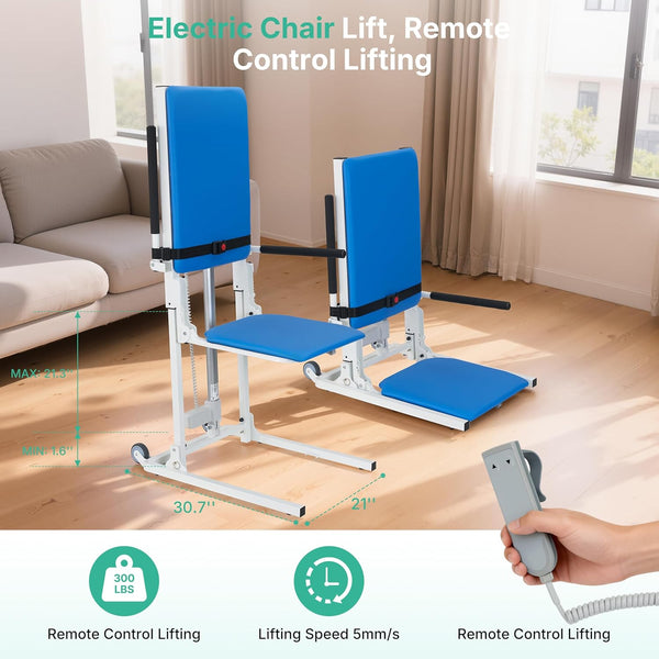 Electric Lift Chair with Mobile Wheels, Floor Lift Assistance, 18.7 Inch Large Seat, Comfortable PU Cushion, Flip-up Armrest, Foldable Compact Chair Lift for Elderly