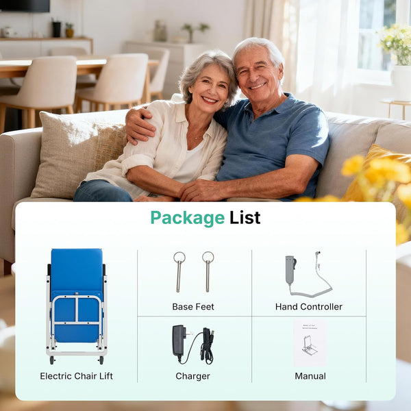 Electric Lift Chair with Mobile Wheels, Floor Lift Assistance, 18.7 Inch Large Seat, Comfortable PU Cushion, Flip-up Armrest, Foldable Compact Chair Lift for Elderly