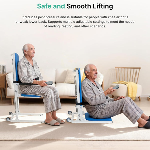 Electric Lift Chair with Mobile Wheels, Floor Lift Assistance, 18.7 Inch Large Seat, Comfortable PU Cushion, Flip-up Armrest, Foldable Compact Chair Lift for Elderly