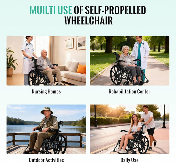 Wheelchair for Adults, Flip-up Armrest, Adjustable Removable Swing-up Footrests, 18" Seat, Dual Brake System, Storage Bag, Transport Wheelchair Lightweight Foldable -Black